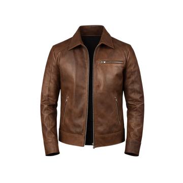 Lavendard Brown Leather Biker Jacket