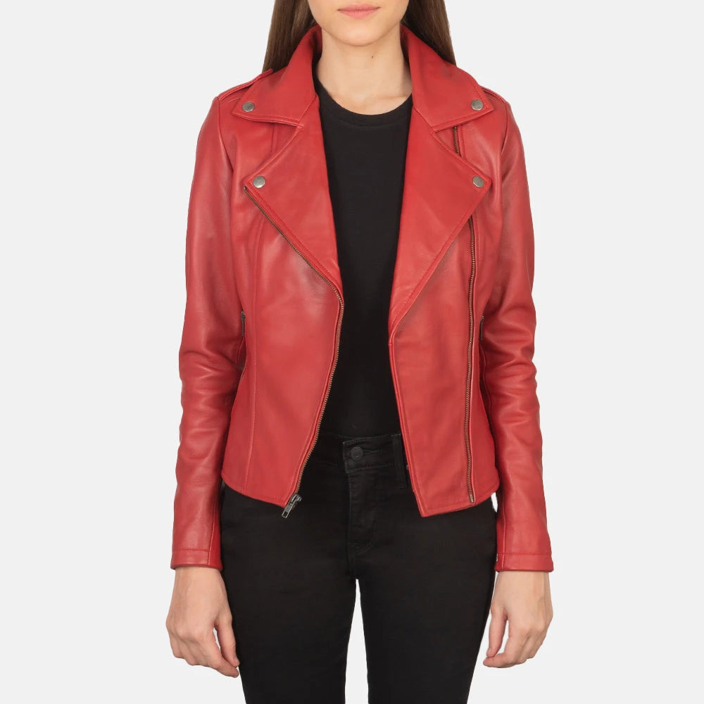 Flashback Women's Red Leather Biker Jacket