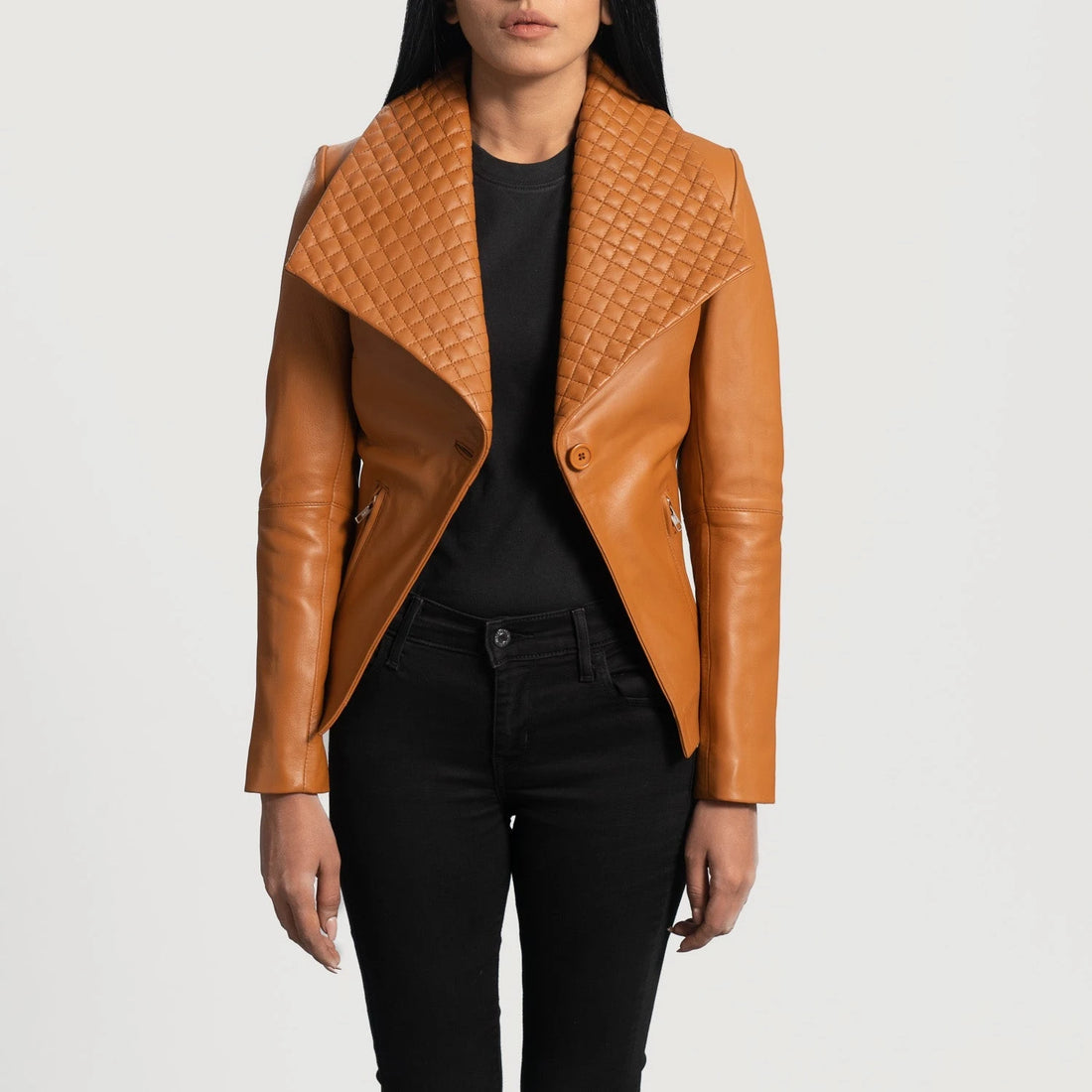 Lee Women's Tan Brown Leather Blazer – Premium Genuine Lambskin Tailored Slim Fit Leather Suit Jacket
