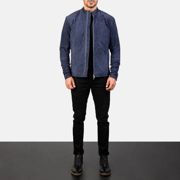 Charcoal Navy Blue Women's Suede Biker Jacket – Premium Genuine Goat Suede Asymmetric Moto Jacket