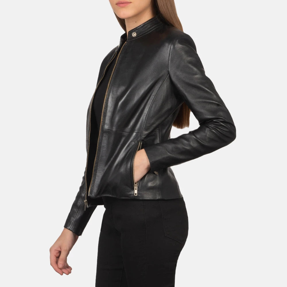 Rave Women's Black Leather Biker Jacket
