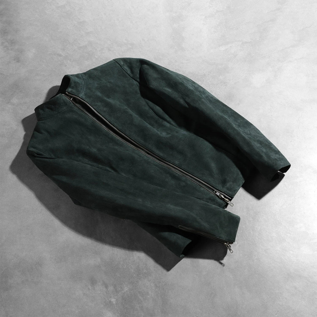Rumella Women's Forest Green Suede Biker Jacket