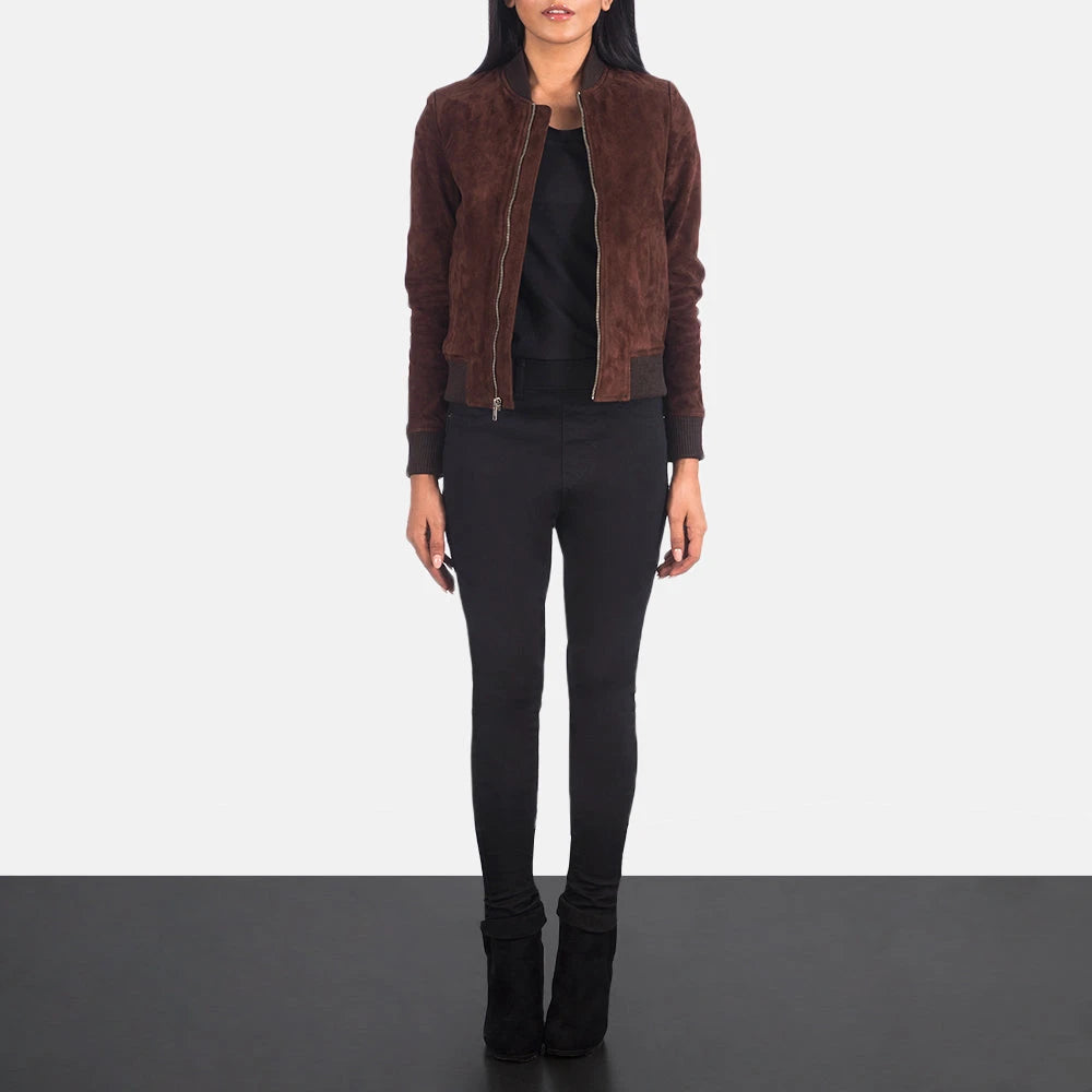 Bliss Women's Brown Suede Bomber Jacket