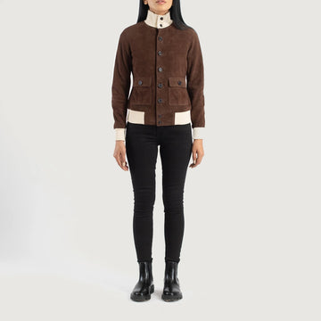 Sasha A1 Women's Mocha Suede Bomber Jacket – Premium Genuine Goat Suede Heritage Flight Jacket
