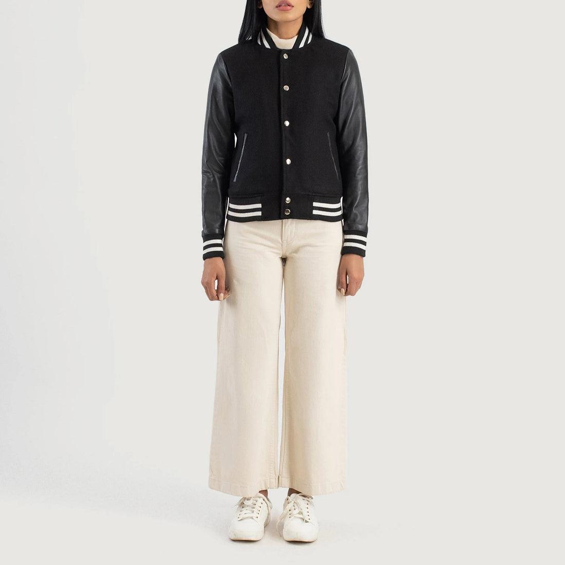 Savant Women's Black Hybrid Varsity Jacket