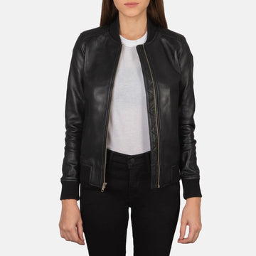 Bliss Women's Black Leather Bomber Jacket – Premium Genuine Lambskin Minimalist Flight Jacket