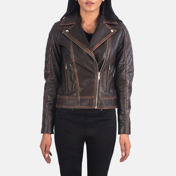 Carolyn Women's Vintage Brown Quilted Leather Biker Jacket