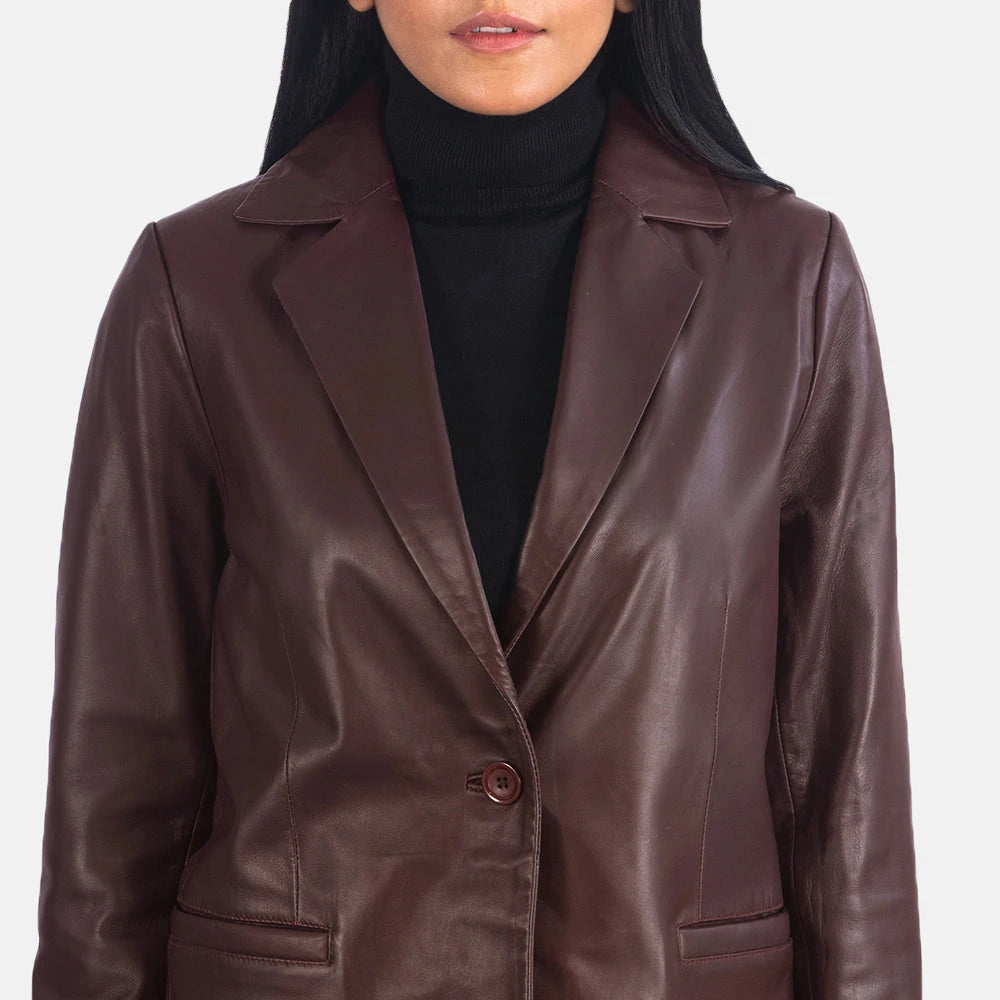 Norma Women's Maroon Leather Blazer