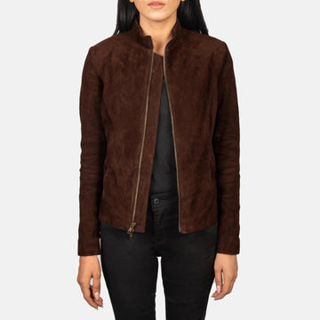 Rumella Women's Mocha Suede Biker Jacket – Premium Genuine Suede Asymmetric Moto Jacket