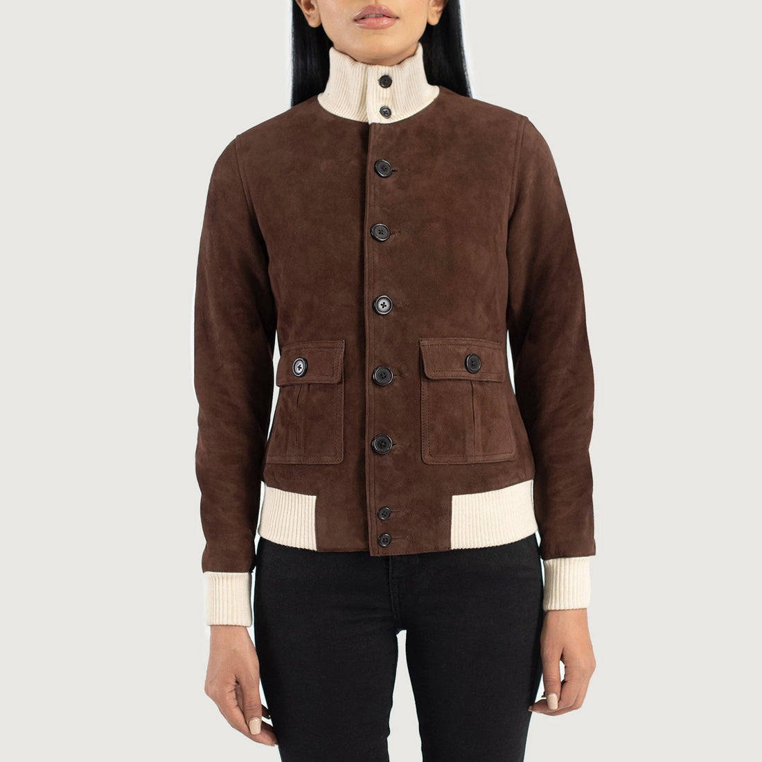 Sasha A1 Women's Mocha Suede Bomber Jacket – Premium Genuine Goat Suede Heritage Flight Jacket