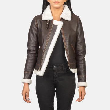 Sherilyn B-3 Women's Brown Sheepskin Leather Bomber Jacket